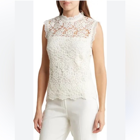 Nanette Lepore Ivory Lace Sleeveless Top,‎ Women’s Size Large - Picture 1 of 11